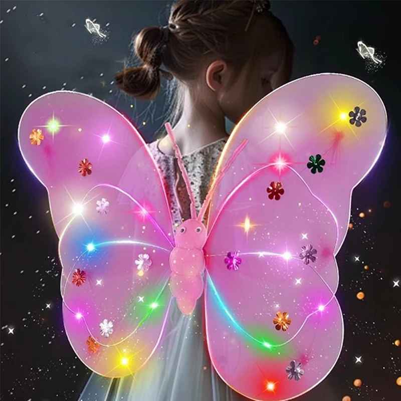 LED Älvset – Tyllkjol, Vingar, Trollspö och Diadem med Ljus