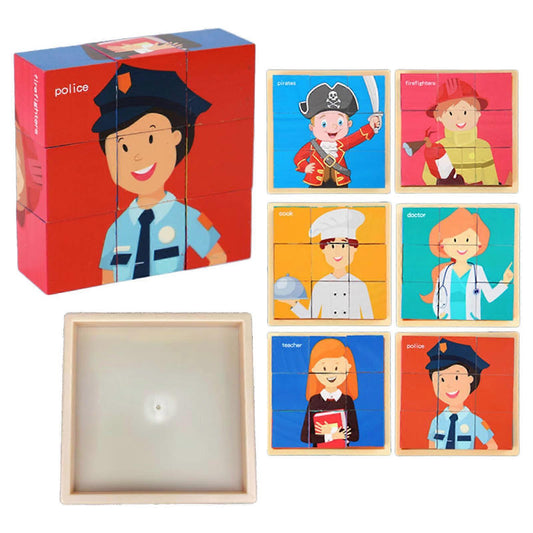 3D Träpussel för Barn – 6-i-1 Pussel med 9 Klossar