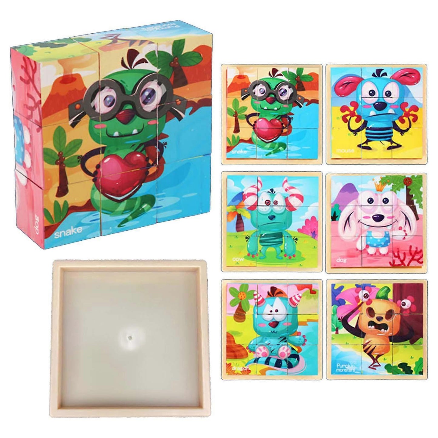 3D Träpussel för Barn – 6-i-1 Pussel med 9 Klossar