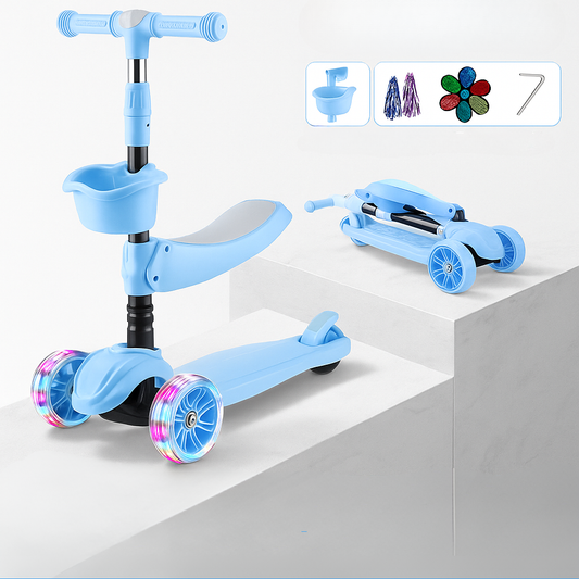 3-i-1 Justerbar Sparkcykel för Barn – Med Säte, LED-hjul & Höjdjusterbart Styre