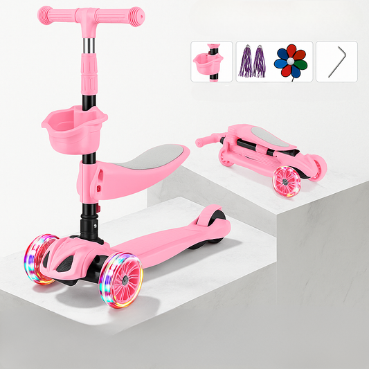 3-i-1 Justerbar Sparkcykel för Barn – Med Säte, LED-hjul & Höjdjusterbart Styre