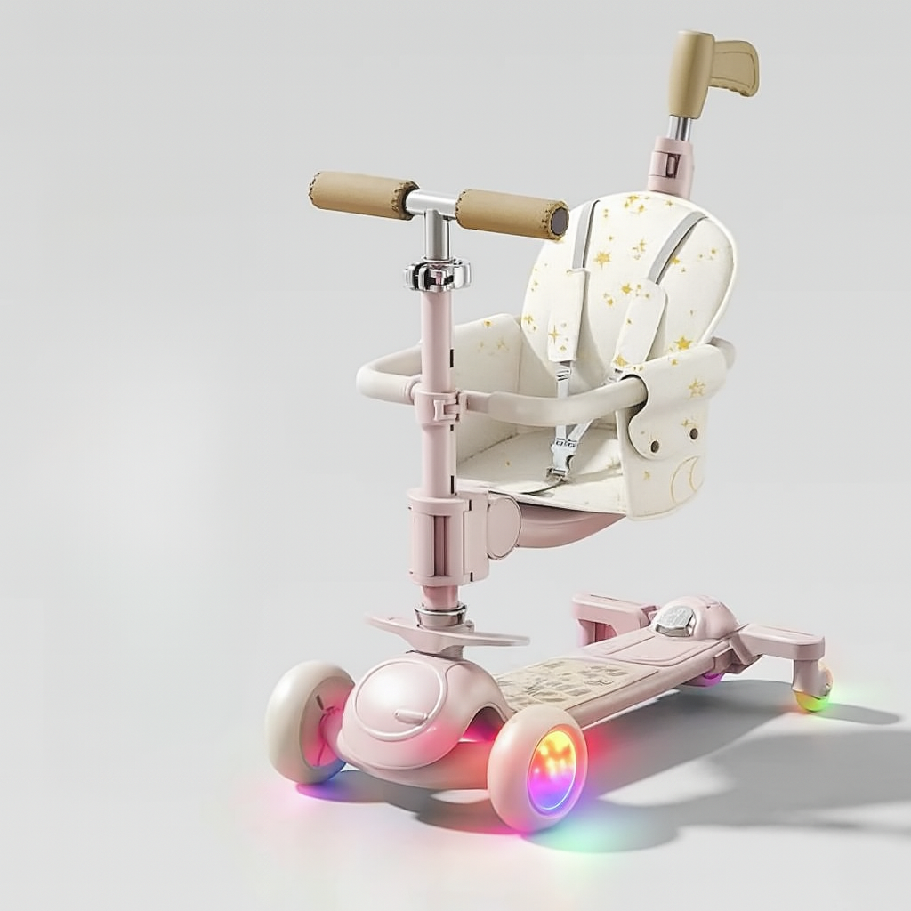 5-i-1 Barnscooter & Gåvagn Deluxe – Fällbar Trehjuling och Walker för Barn 1–7 år