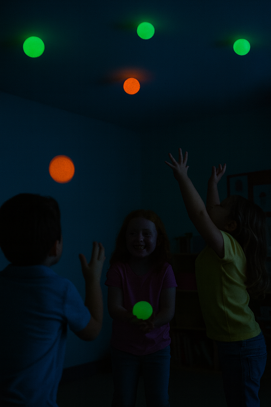 6-pack självlysande kastbollar – klibbiga stressleksaker för lek och avslappning