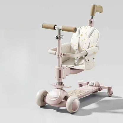 5-i-1 Barnscooter & Gåvagn Deluxe – Fällbar Trehjuling och Walker för Barn 1–7 år