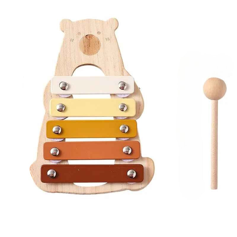 Trämusikinstrument för Barn – Montessori-inspirerade Leksaker med Skallra, Klockor, Trumma och Xylofon