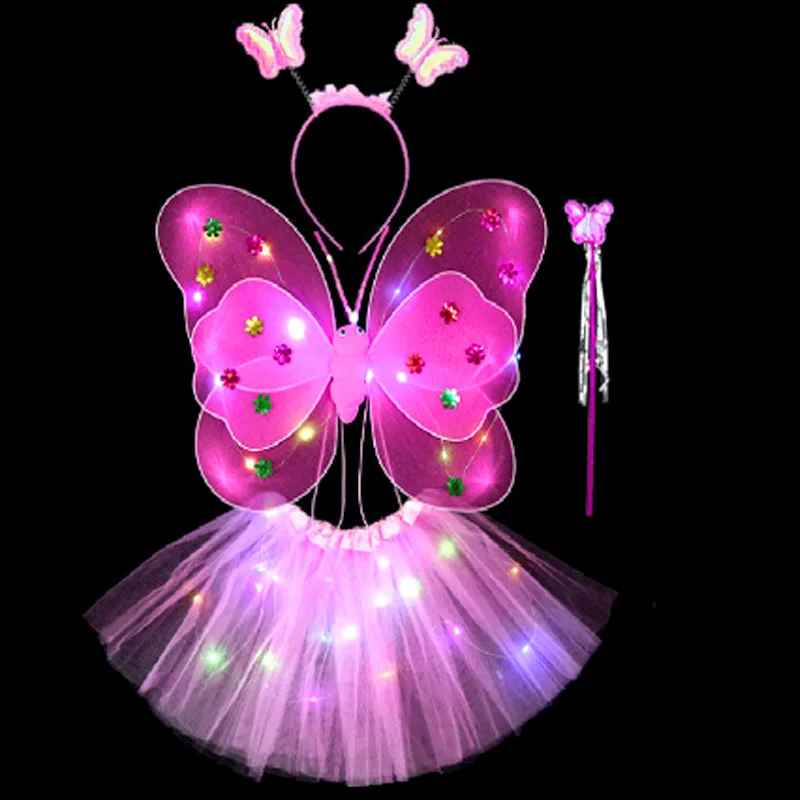 LED Älvset – Tyllkjol, Vingar, Trollspö och Diadem med Ljus