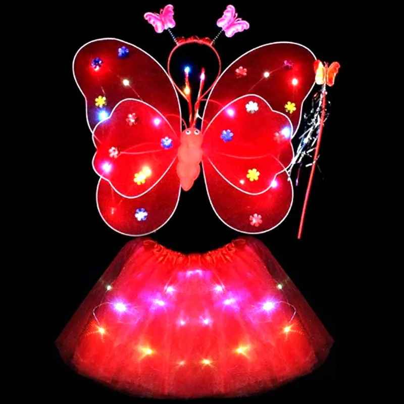 LED Älvset – Tyllkjol, Vingar, Trollspö och Diadem med Ljus