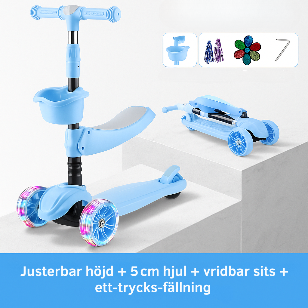 3-i-1 Justerbar Sparkcykel för Barn – Med Säte, LED-hjul & Höjdjusterbart Styre