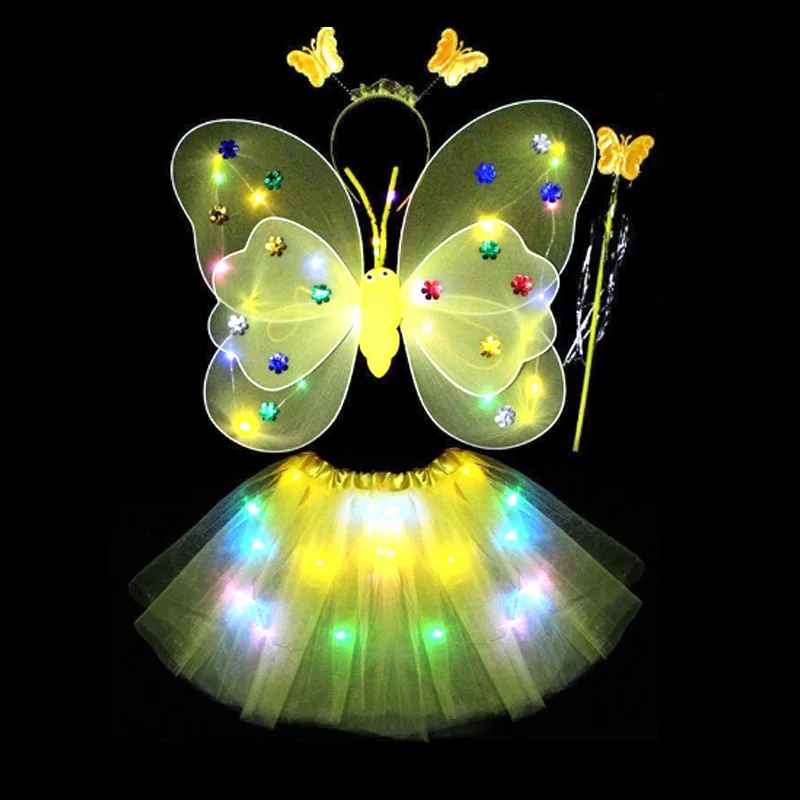 LED Älvset – Tyllkjol, Vingar, Trollspö och Diadem med Ljus