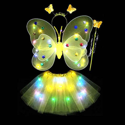 LED Älvset – Tyllkjol, Vingar, Trollspö och Diadem med Ljus