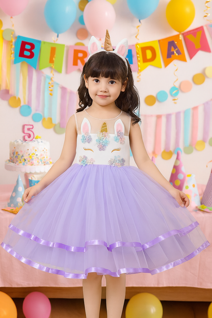 Unicorn Klänning för Barn – Ljuslila Prinsessdröm