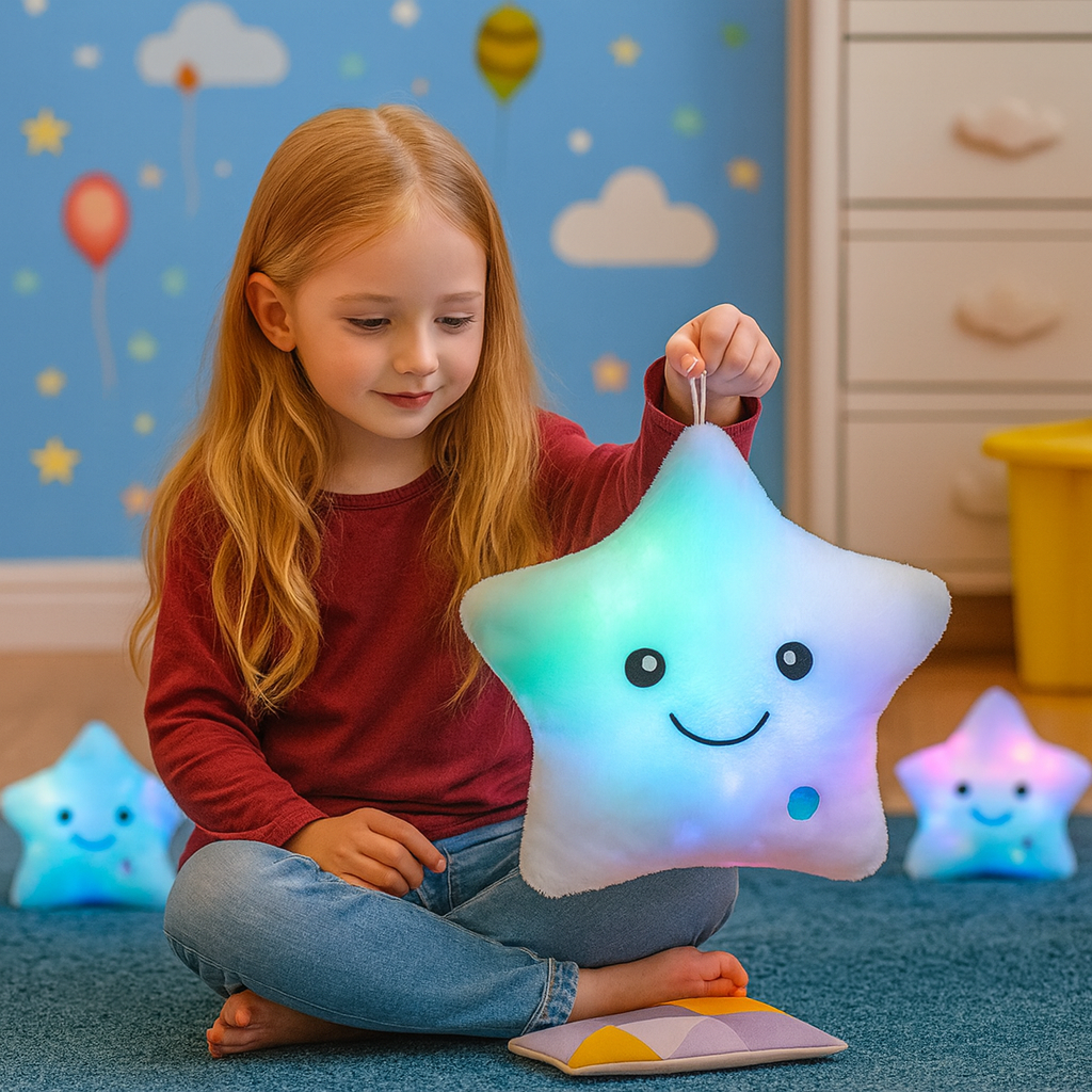 LED Stjärnkudde – Mjuk Nattlampa i Plysch med Färgskiftande Ljus