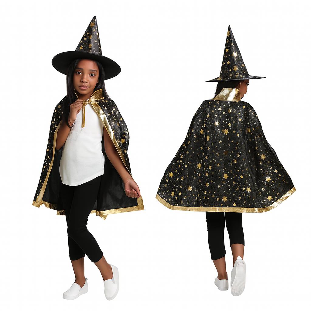 Halloween Mantel med Hatt – Trollkarl & Häxa