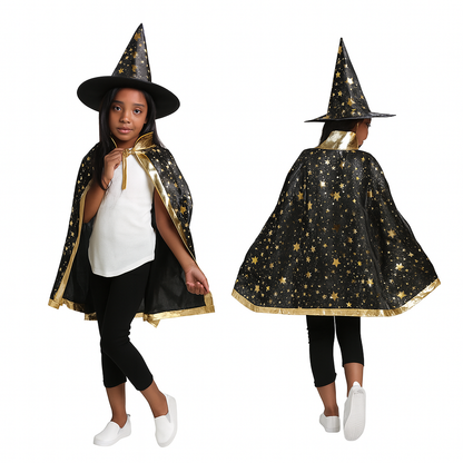 Halloween Mantel med Hatt – Trollkarl & Häxa