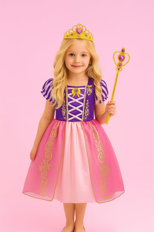 Rapunzel Prinsessklänning med krona och trollspö