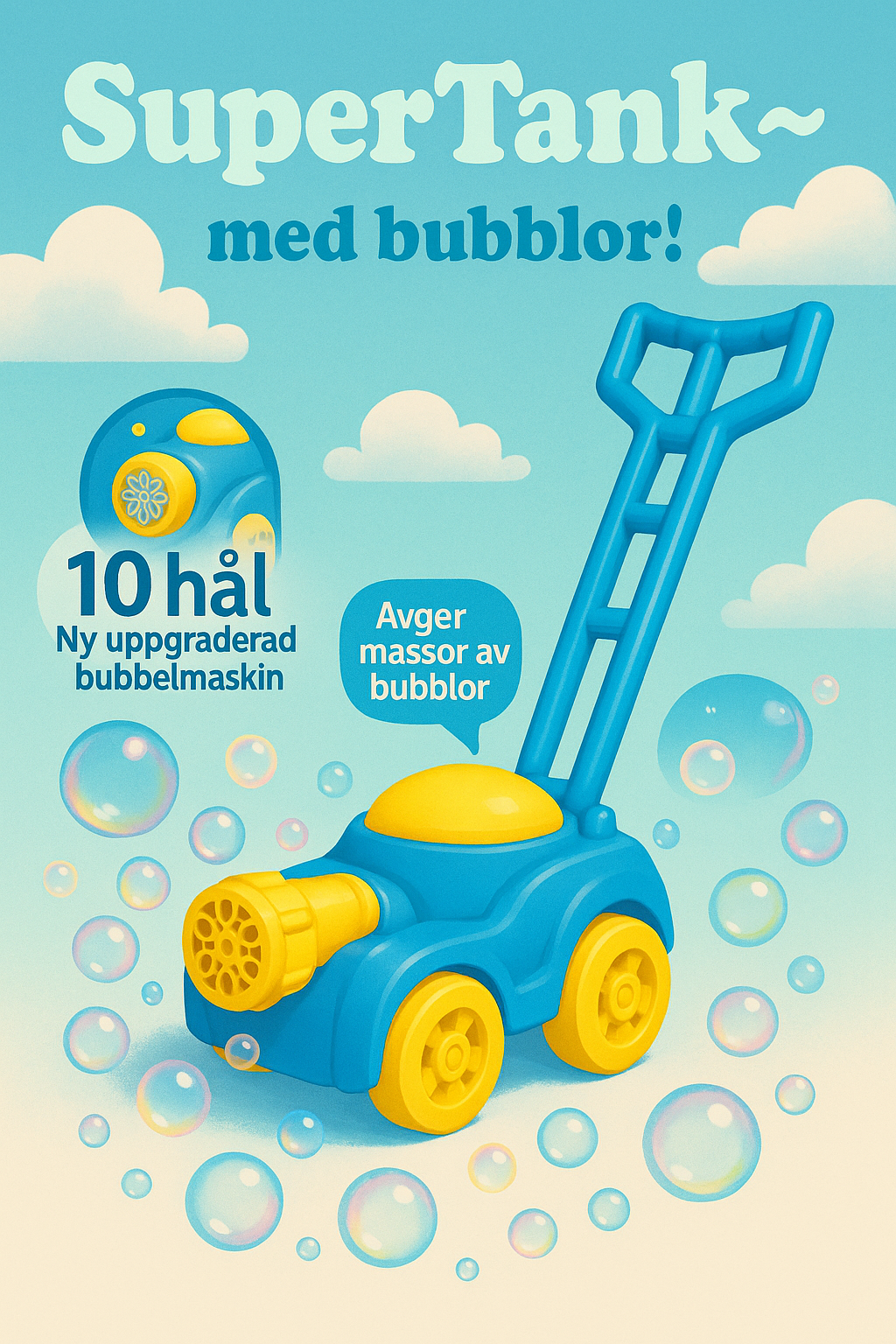 Bubbelmaskin Gräsklippare Trolley för Barn – Elektrisk Bubbelmaskin