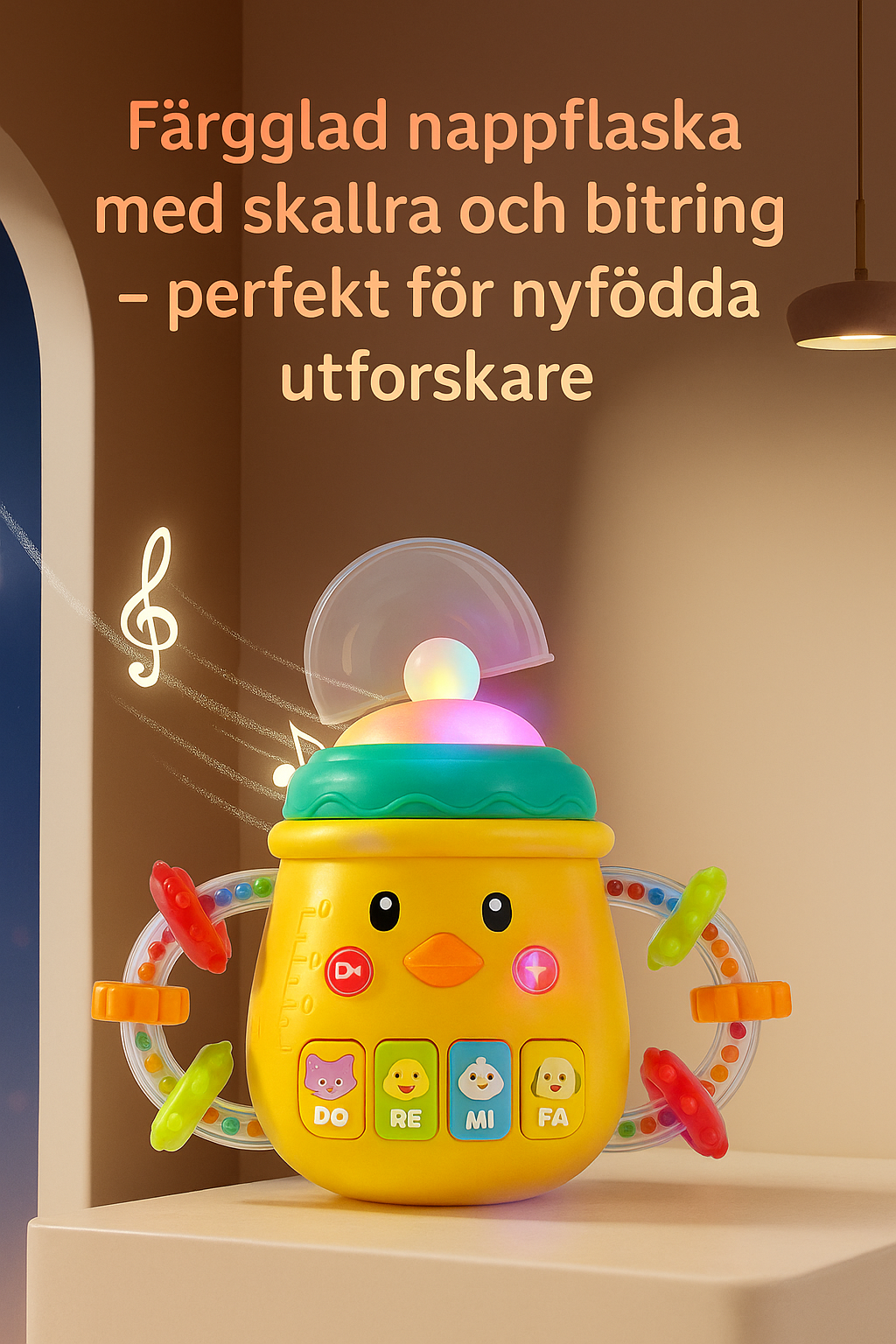 Nappflaska med Musikskallra & Bitring – Perfekt för Nyfödda