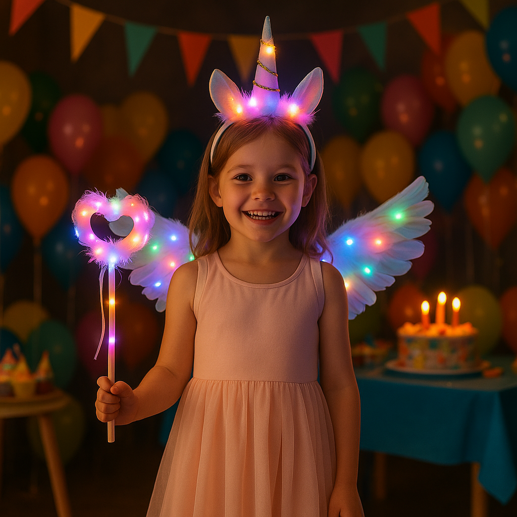 Lysande Fjädervingar, diadem och trollspö för Barn