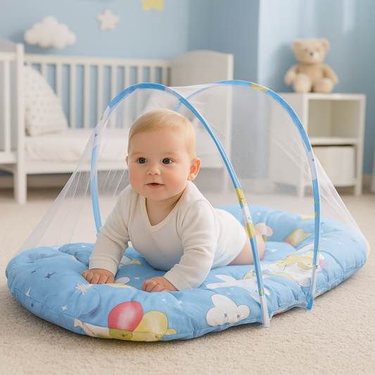 Hopfällbar Babybädd med Myggnät | Portabel Babysäng med Vaddering | Polyester och Bomull