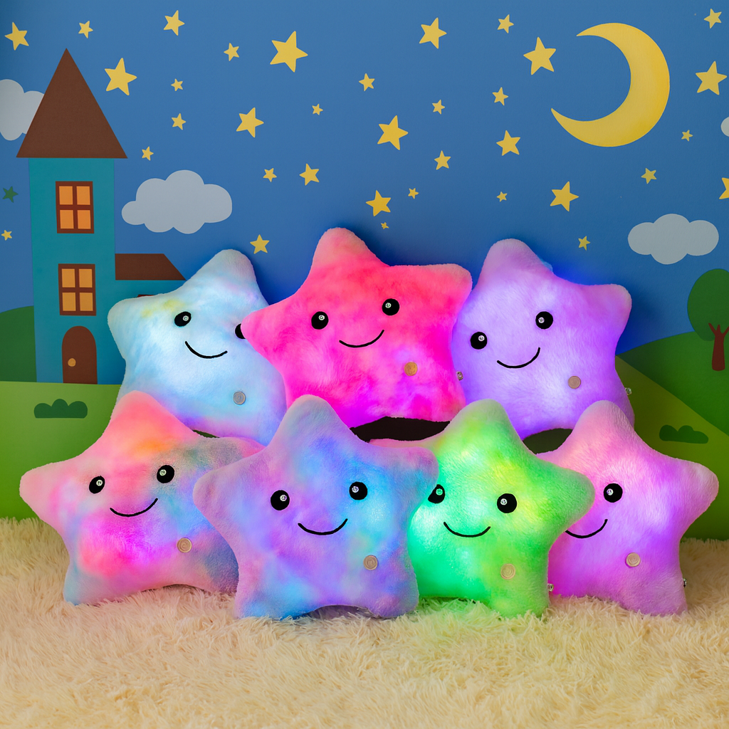 LED Stjärnkudde – Mjuk Nattlampa i Plysch med Färgskiftande Ljus