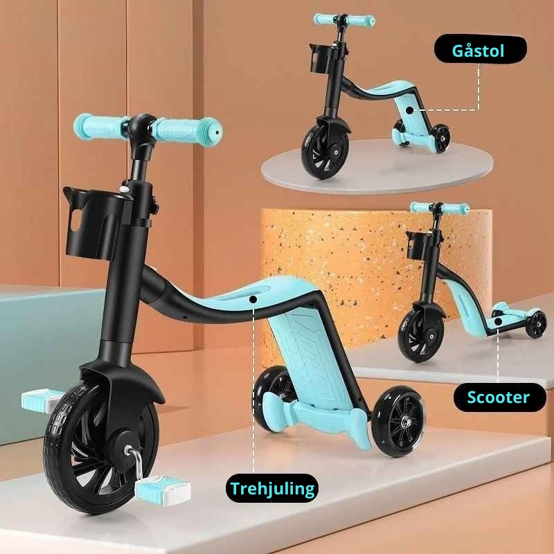 3-i-1 Barnscooter & Trehjuling LED – Fällbar Multifunktionell Balanscykel 2–6 år