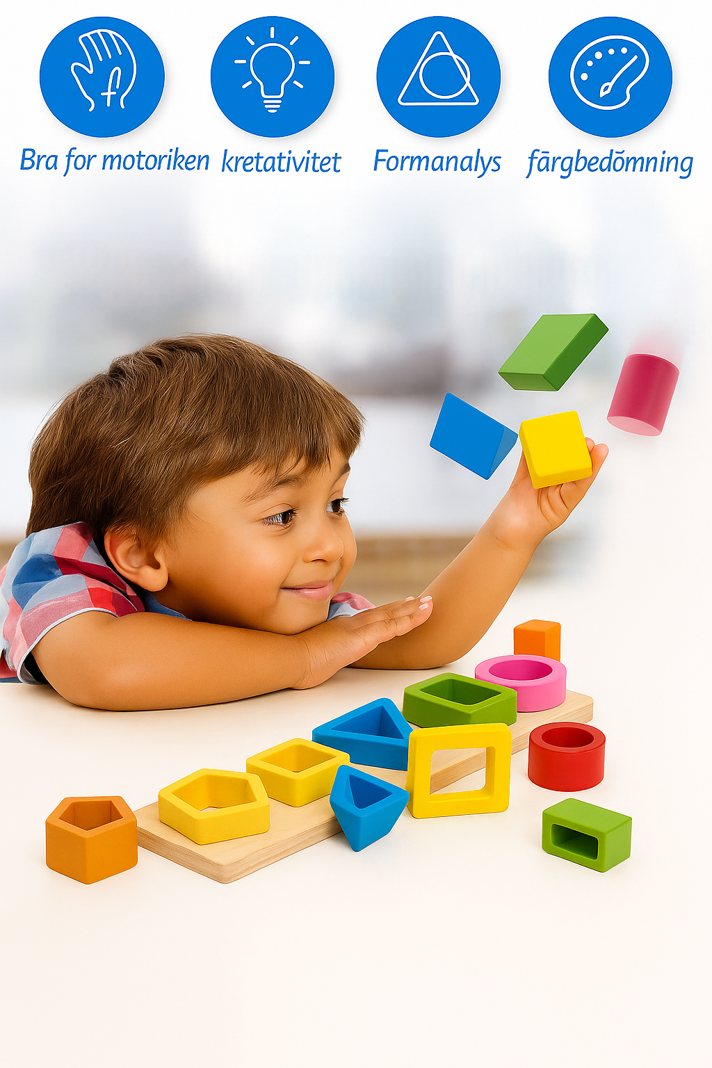 Montessori träleksaker för barn – färg- och formleksak i trä