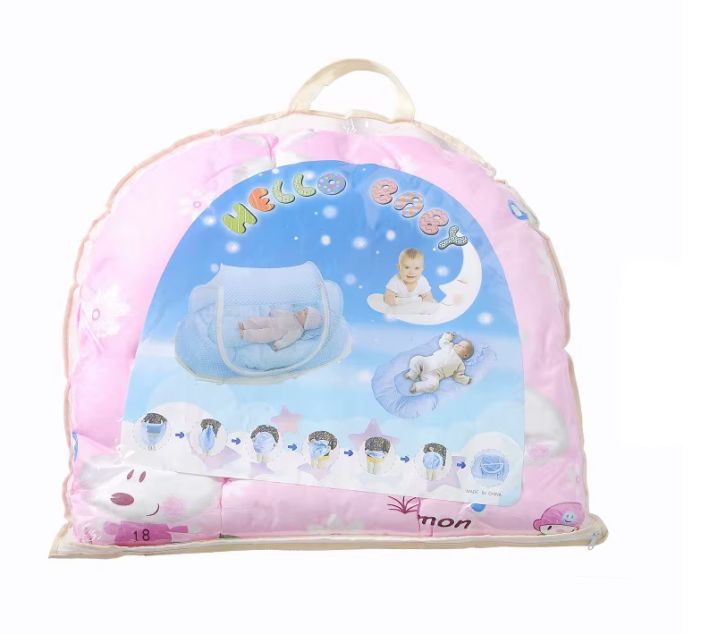 Hopfällbar Babybädd med Myggnät | Portabel Babysäng med Vaddering | Polyester och Bomull