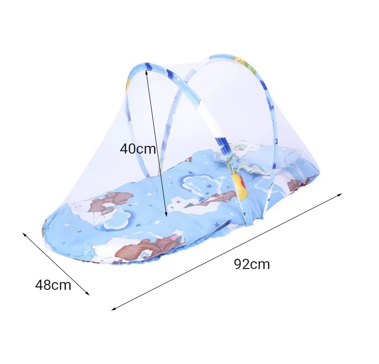 Hopfällbar Babybädd med Myggnät | Portabel Babysäng med Vaddering | Polyester och Bomull